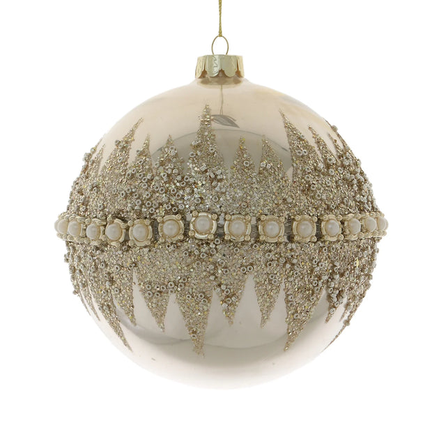 4” Glass Glitter Pearl Ball Ornament