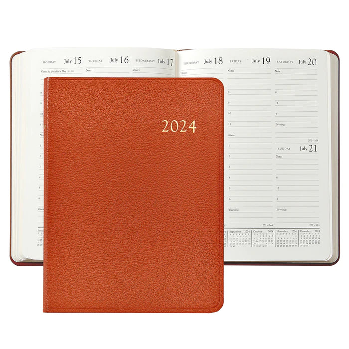 2024 Desk Diary - Orange Goatskin Leather