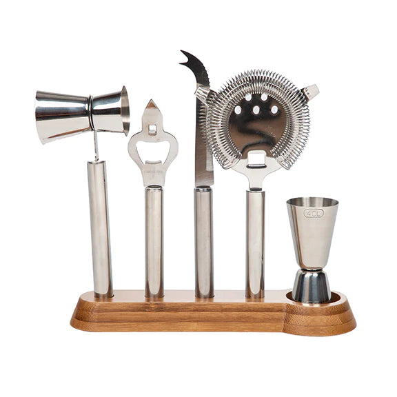 Bar Tool Set with Wood Stand