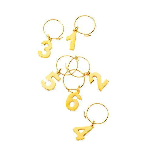 Gold Numbers Wine Charm Set