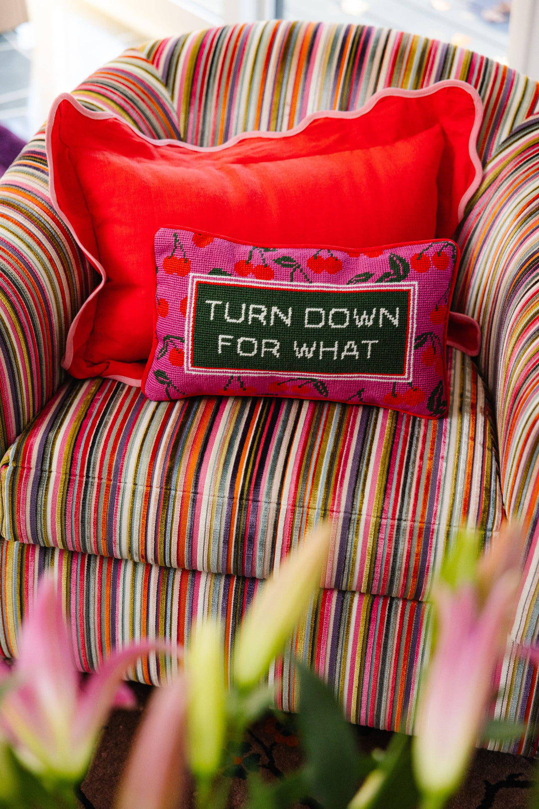 Furbish Studio - Needlepoint Pillow - "Turn Down For What"