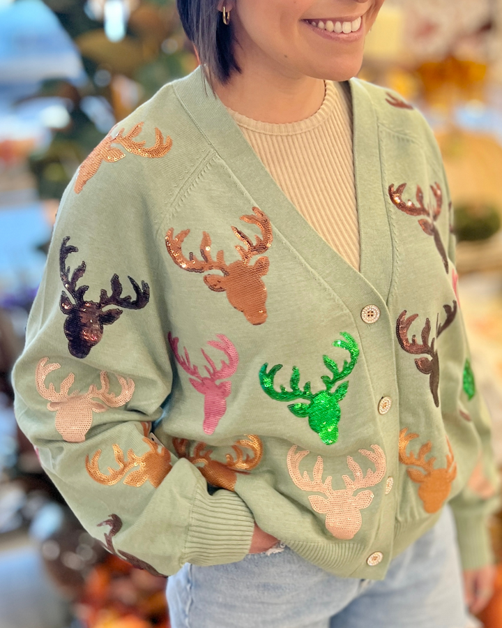 Queen of Sparkles - Scattered Sequin Deer Cardigan