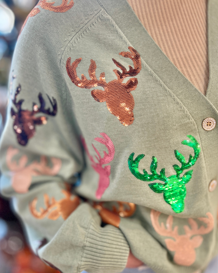 Queen of Sparkles - Scattered Sequin Deer Cardigan