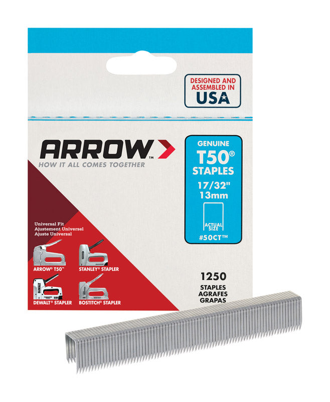 Arrow T50 Flat Crown Heavy Duty Staples - 1250 pk