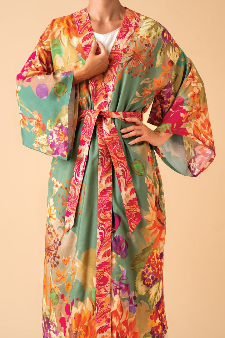 Birds and Blooms Kimono Gown in Sage