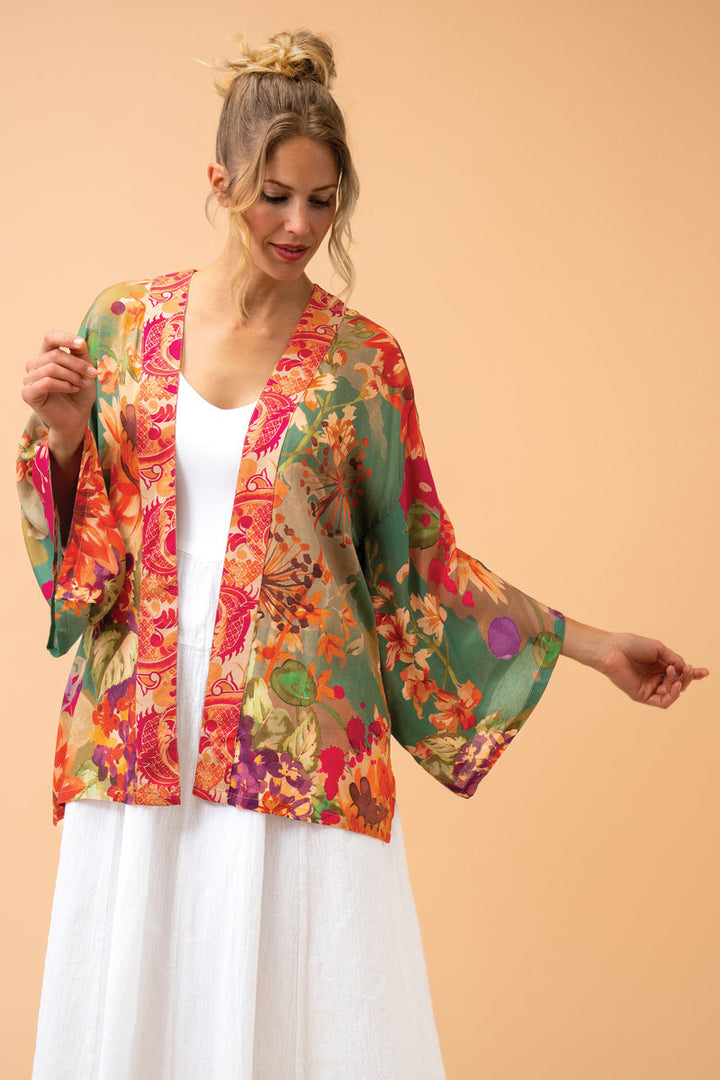 Birds and Blooms Kimono Jacket in Sage