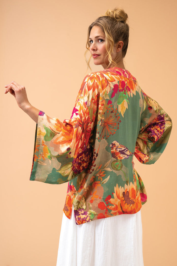 Birds and Blooms Kimono Jacket in Sage