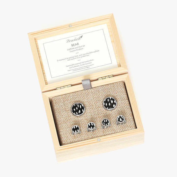 Brackish - Bear Cufflink & Studs Set - Rhodium Plated