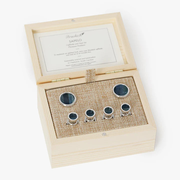 Brackish - Sapelo Cufflink & Studs Set - Rhodium Plated