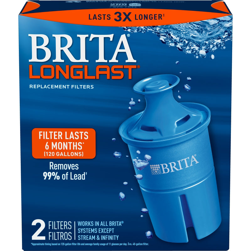 Brita Water Longlast Replacement Filters, 2 Count, Dark Blue