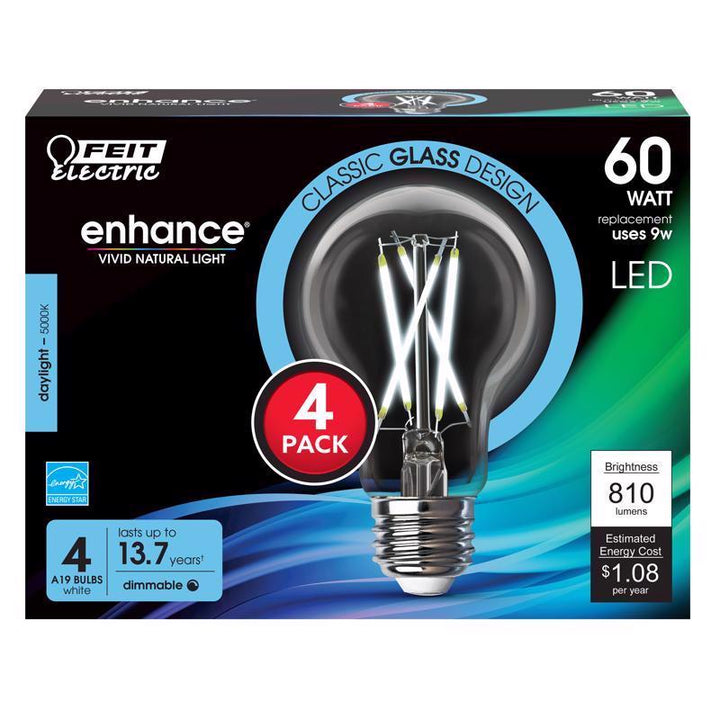 Feit Enhance A19 E26 (Medium) Filament LED Bulb Daylight - 4 pk