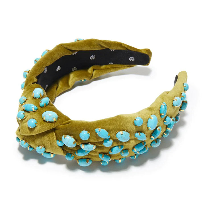 Lele Sadoughi - Cabochon Knotted Headband - Olive Pebble