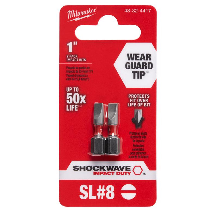 Milwaukee Shockwave 1 in. Slotted Impact 3/16 in. Bit - 2 pk