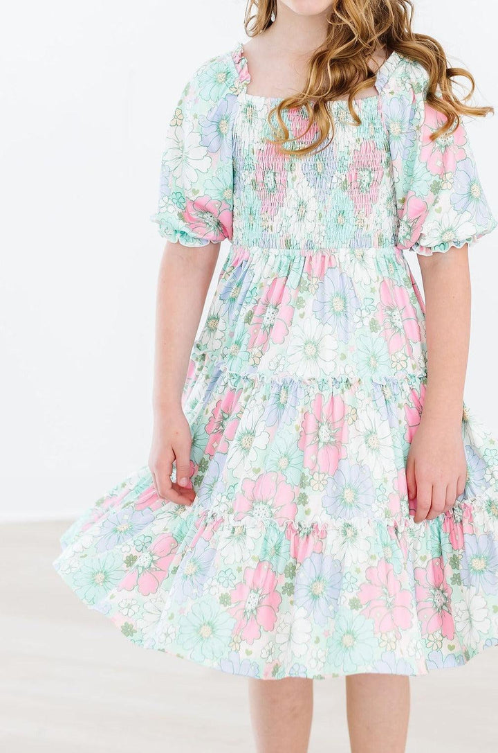 Mila & Rose - Girl's Minty Meadow Smocked Ruffle Dress