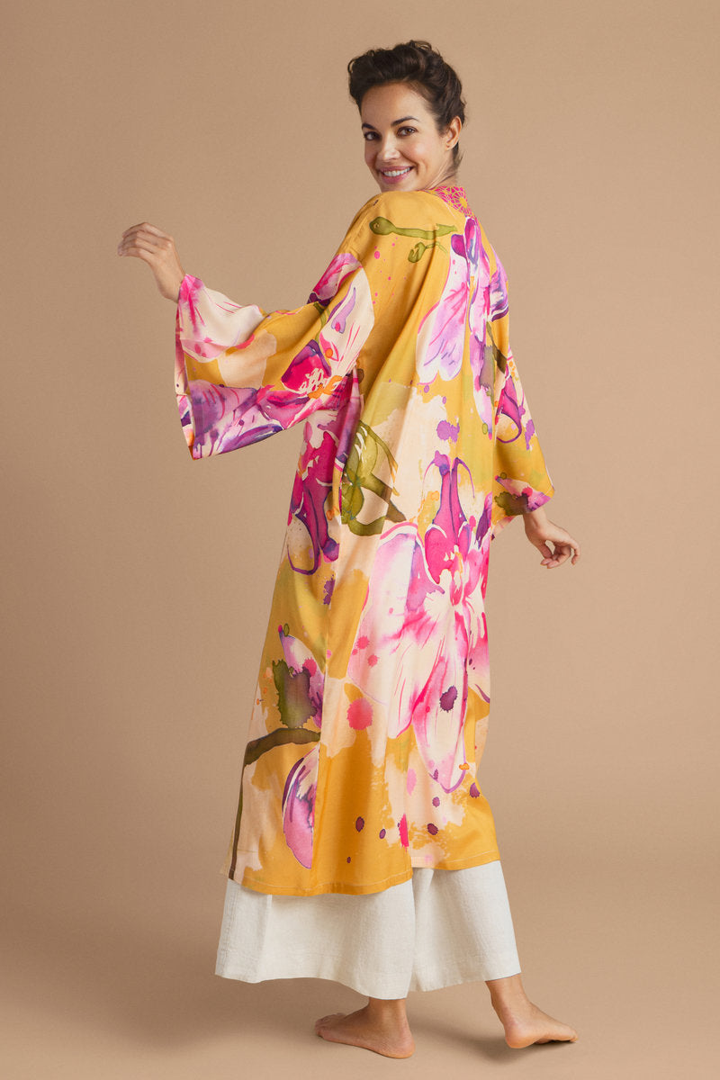 Mustard Orchid Kimono Gown