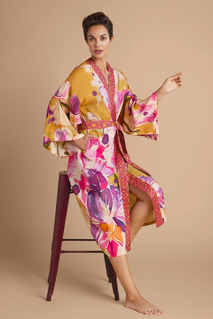 Mustard Orchid Kimono Gown