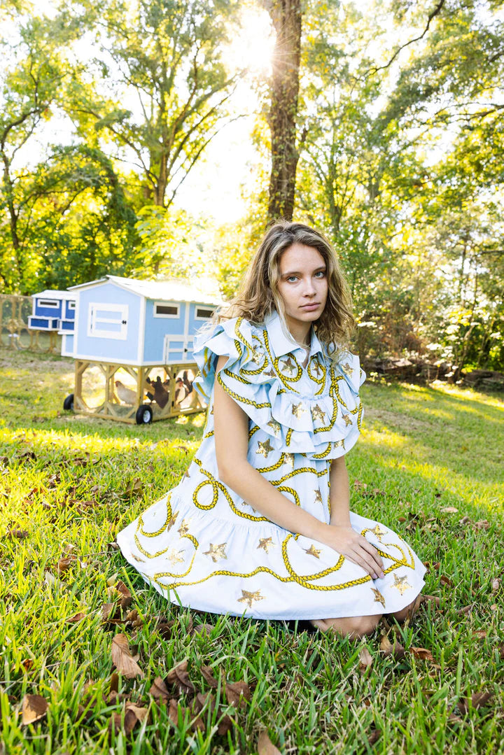 Queen of Sparkles - Sequin Rope and Stars Dress - Light Blue