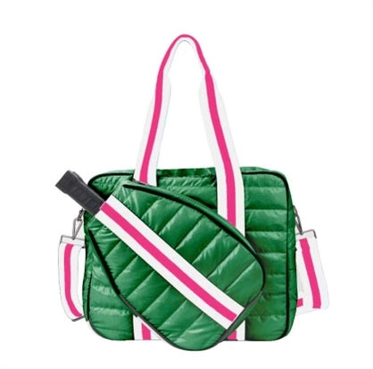 Green and Pink Puffer Pickle Ball Tote