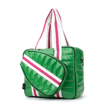 Green and Pink Puffer Pickle Ball Tote