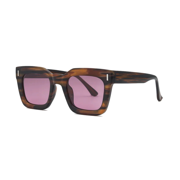 Ryan Simkhai Eyeshop - Polly Sunglasses - Striped Brown with Pink Lens