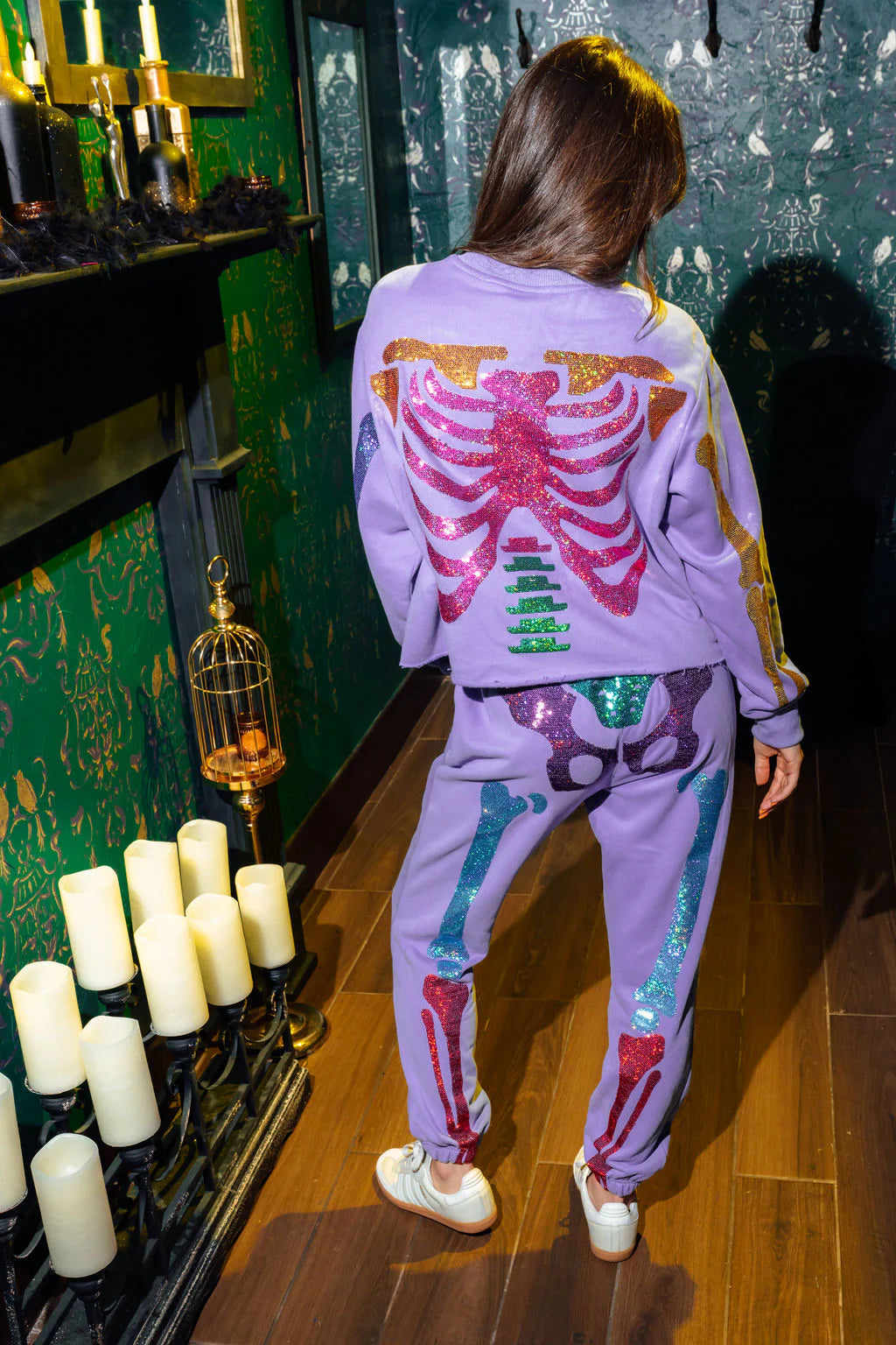 Queen of Sparkles - Purple Sequin Skeleton Sweatshirt and Jogger