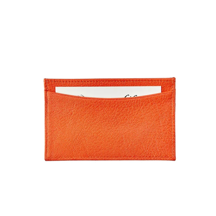 Slim Design Card Case - Orange Goatskin Leather