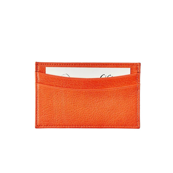 Slim Design Card Case - Orange Goatskin Leather