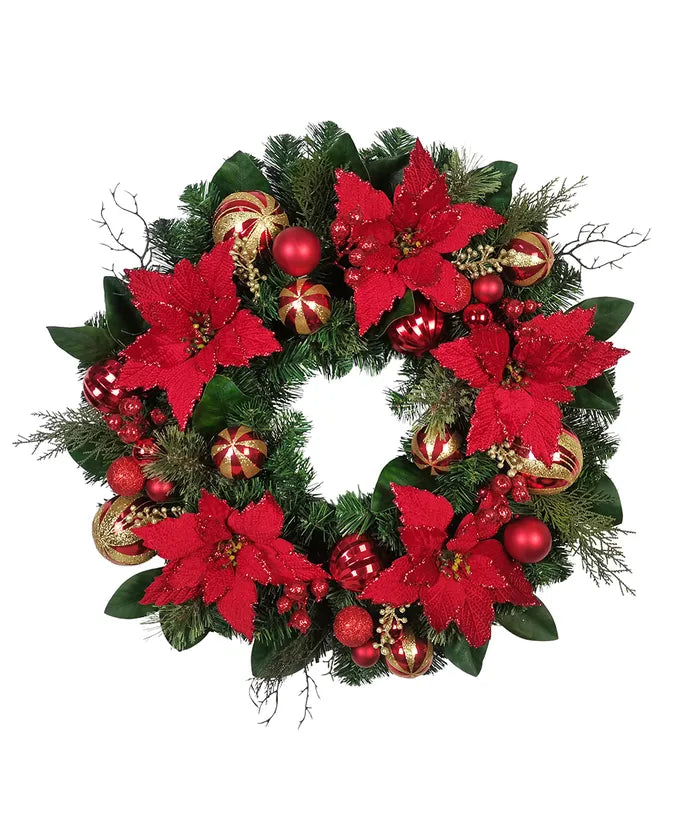 Gold & Red Poinsettia Wreath