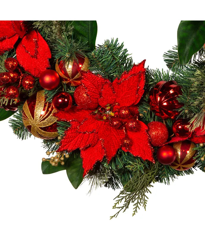 Gold & Red Poinsettia Wreath