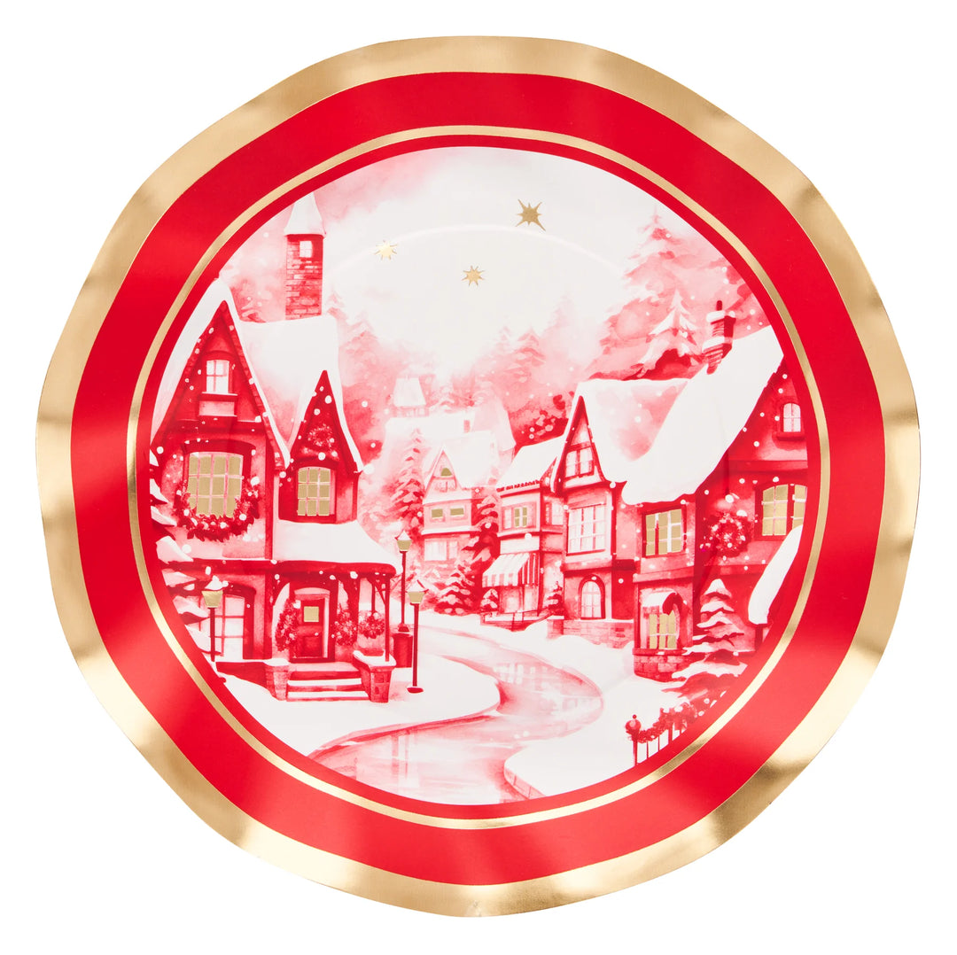 Sophistiplate - Christmas Village Wavy Paper Plates