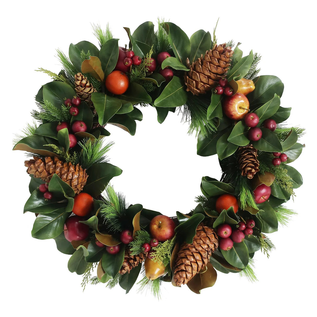 Magnolia Leaf, Fruit & Pinecone Wreath