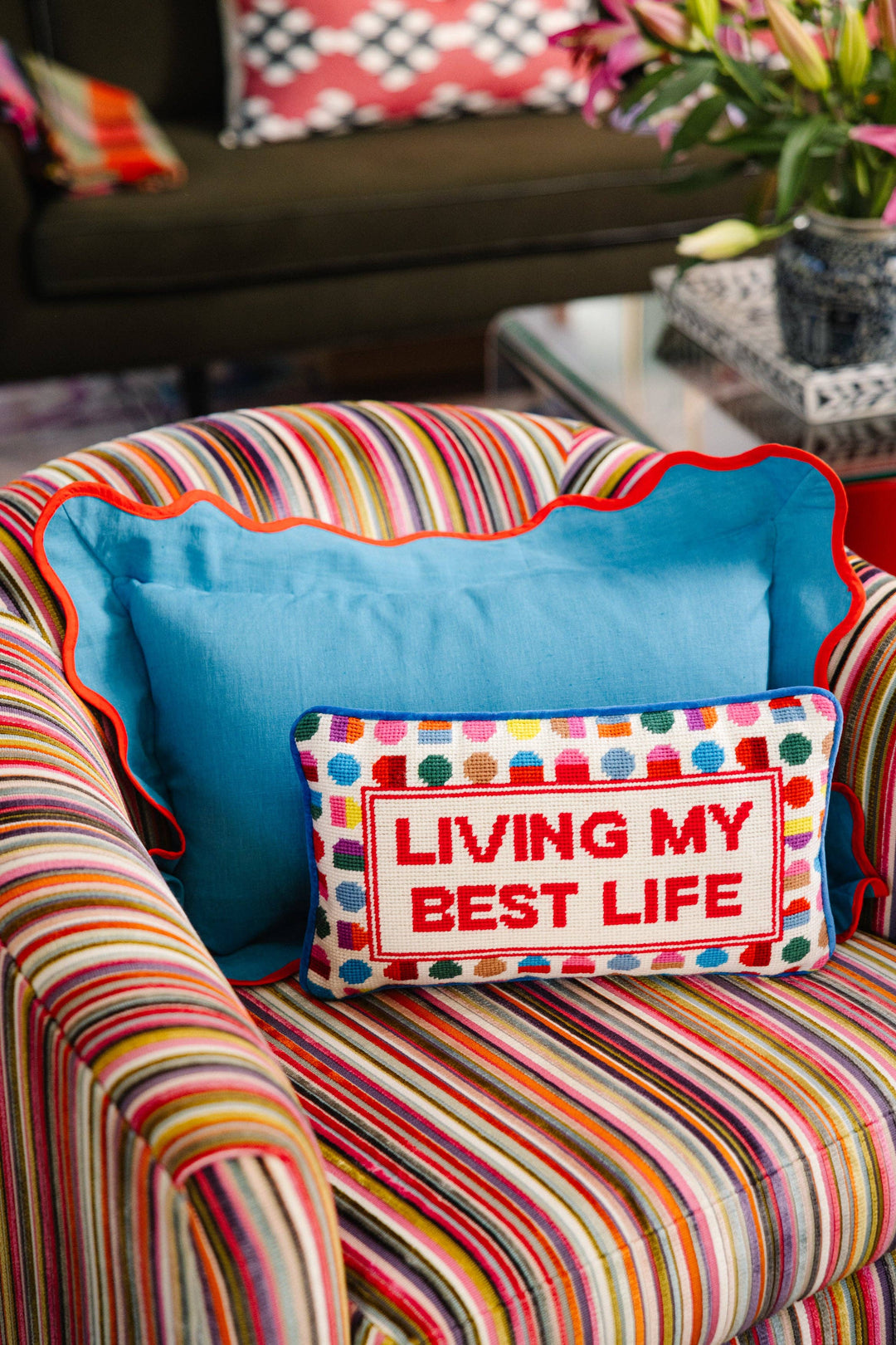 Furbish Studio - Needlepoint Pillow - "Living My Best Life"