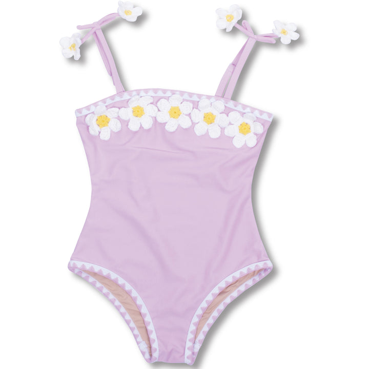 Girl's Crochet One Piece Swimsuit - Lavender Daisy