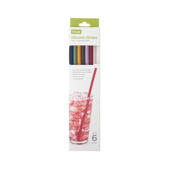 Silicone Straws, Set of 6 with Cleaning Brush