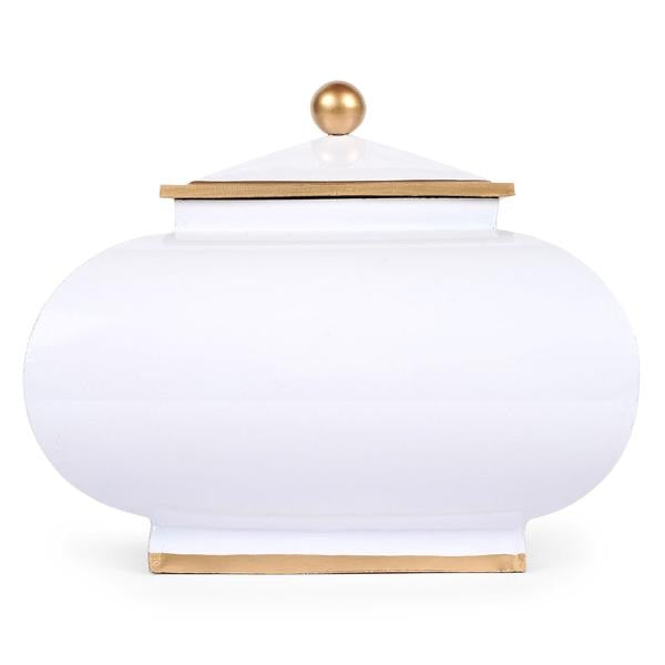 Squash Pot with Lid - White with Gold