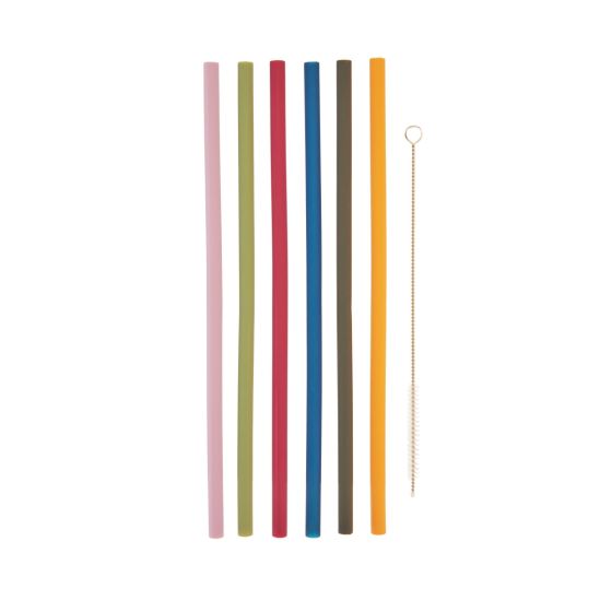 Silicone Straws, Set of 6 with Cleaning Brush